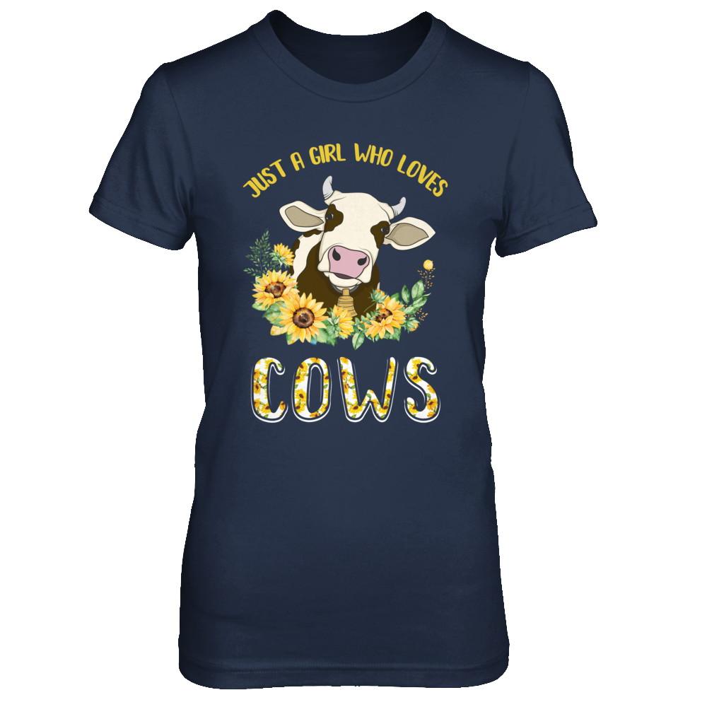 Just A Girl Who Loves Cows And Sunflowers-T-Shirt & Hoodie-Women's T-Shirt-Navy