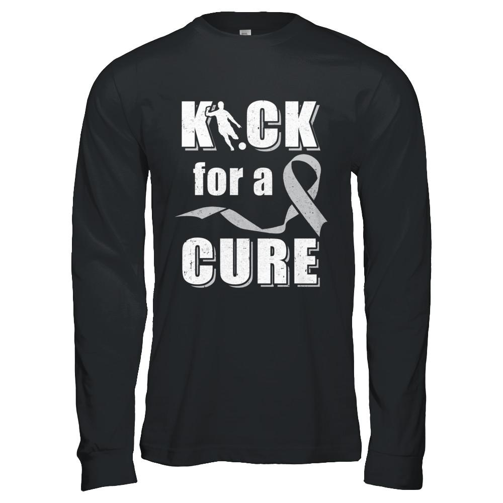 Kick For A Cure Soccer Gray Brain Cancer Diabetes Awareness-T-Shirt & Hoodie-Long Sleeve T-Shirt-Black