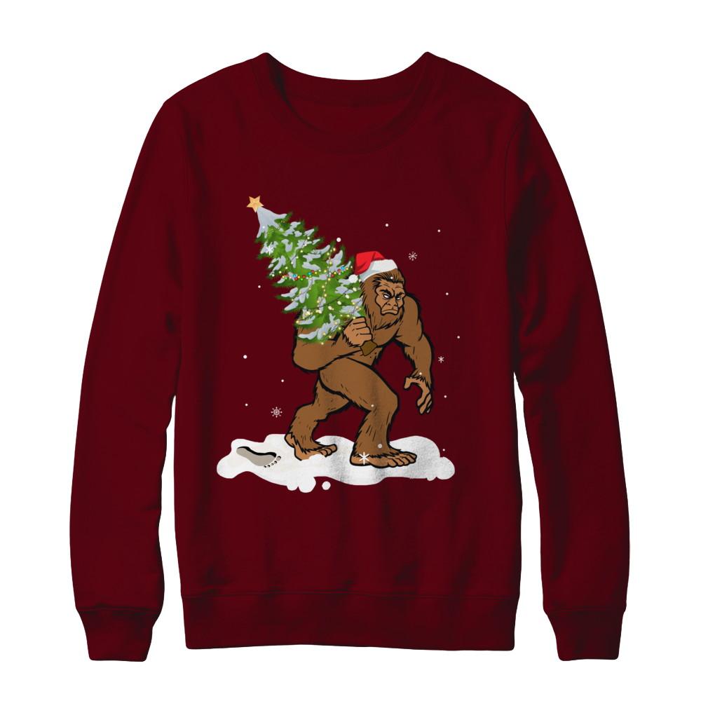 Bigfoot Christmas Tree Boys Men Sasquatch Santa Gift-T-Shirt & Sweatshirt-Crewneck Sweatshirt-Maroon