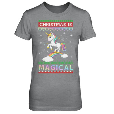 Christmas Is Magical Unicorn Ugly Christmas Sweater-T-Shirt & Sweatshirt-Women's T-Shirt-Sport Grey