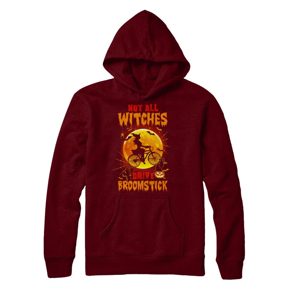 Not All Witches Drive Broom Funny Halloween Bicycle-T-Shirt & Sweatshirt-Pullover Hoodie-Maroon