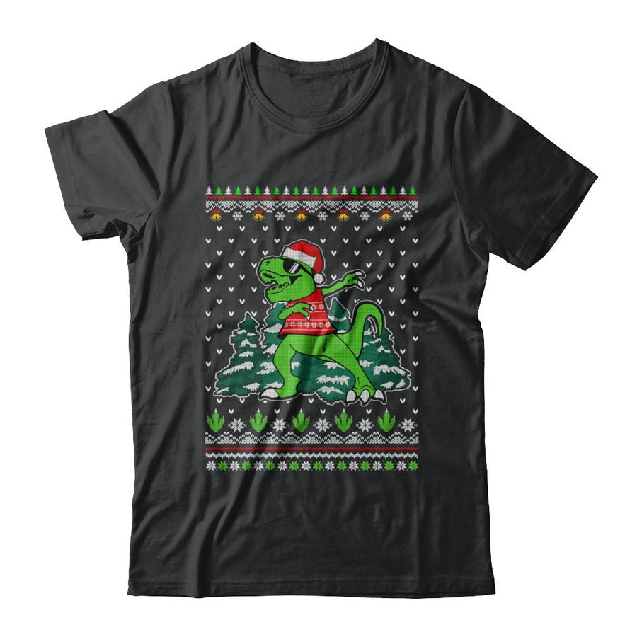 Funny Dab Dabbing Dinosaur Ugly Christmas Sweater Xmas-T-Shirt & Sweatshirt-Classic T-Shirt-Black