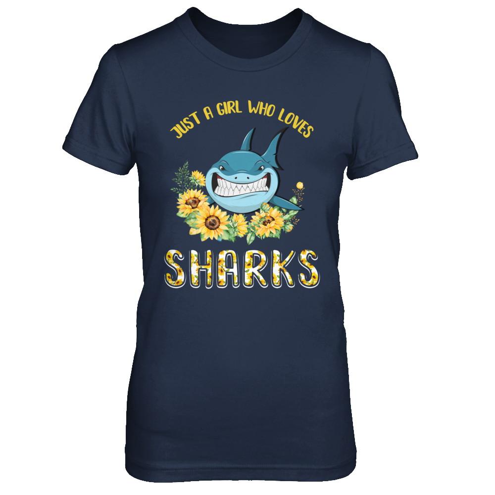 Just A Girl Who Loves Sharks And Sunflowers-T-Shirt & Hoodie-Women's T-Shirt-Navy