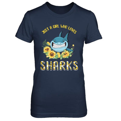 Just A Girl Who Loves Sharks And Sunflowers-T-Shirt & Hoodie-Women's T-Shirt-Navy