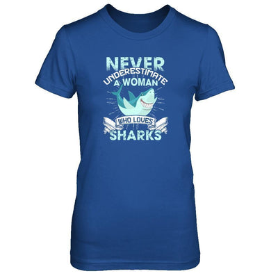Never Underestimate A Woman Who Loves Shark-T-Shirt & Tank Top-Women's T-Shirt-Royal