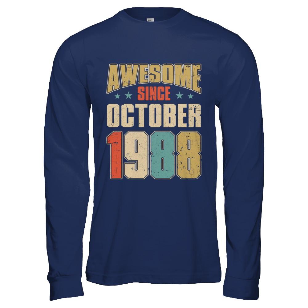 Vintage Retro Awesome Since October 1988 33th Birthday-T-Shirt & Hoodie-Long Sleeve T-Shirt-Navy