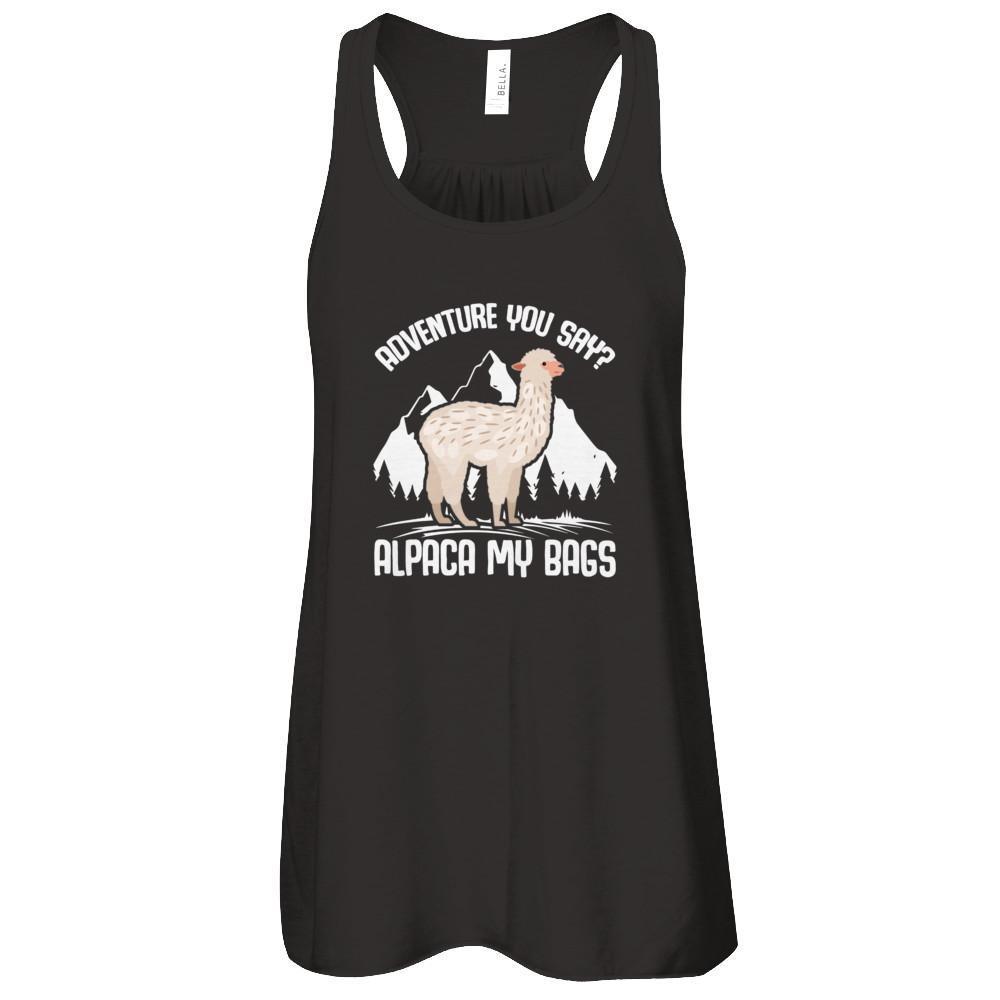 Adventure You Say? Alpaca My Bags-T-Shirt & Tank Top-Women's Flowy Racerback Tank-Black