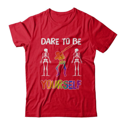 Dare To Be Yourself Funny Lgbt Skeleton-T-Shirt & Hoodie-Premium T-Shirt-Red