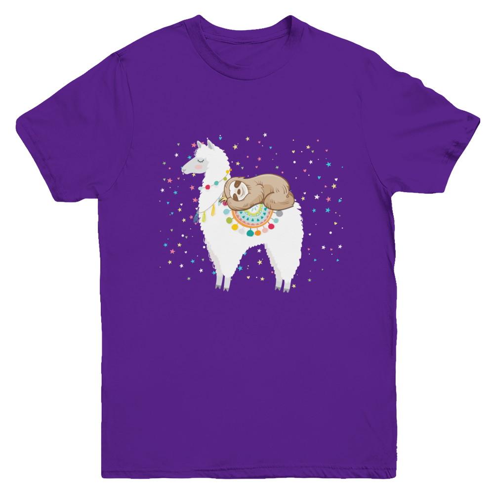 Funny Sloth Riding Llama Lover Youth-Youth Shirt-Youth T-Shirt-Purple