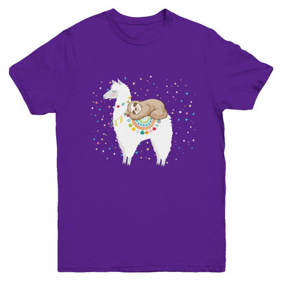 Funny Sloth Riding Llama Lover Youth-Youth Shirt-Youth T-Shirt-Purple