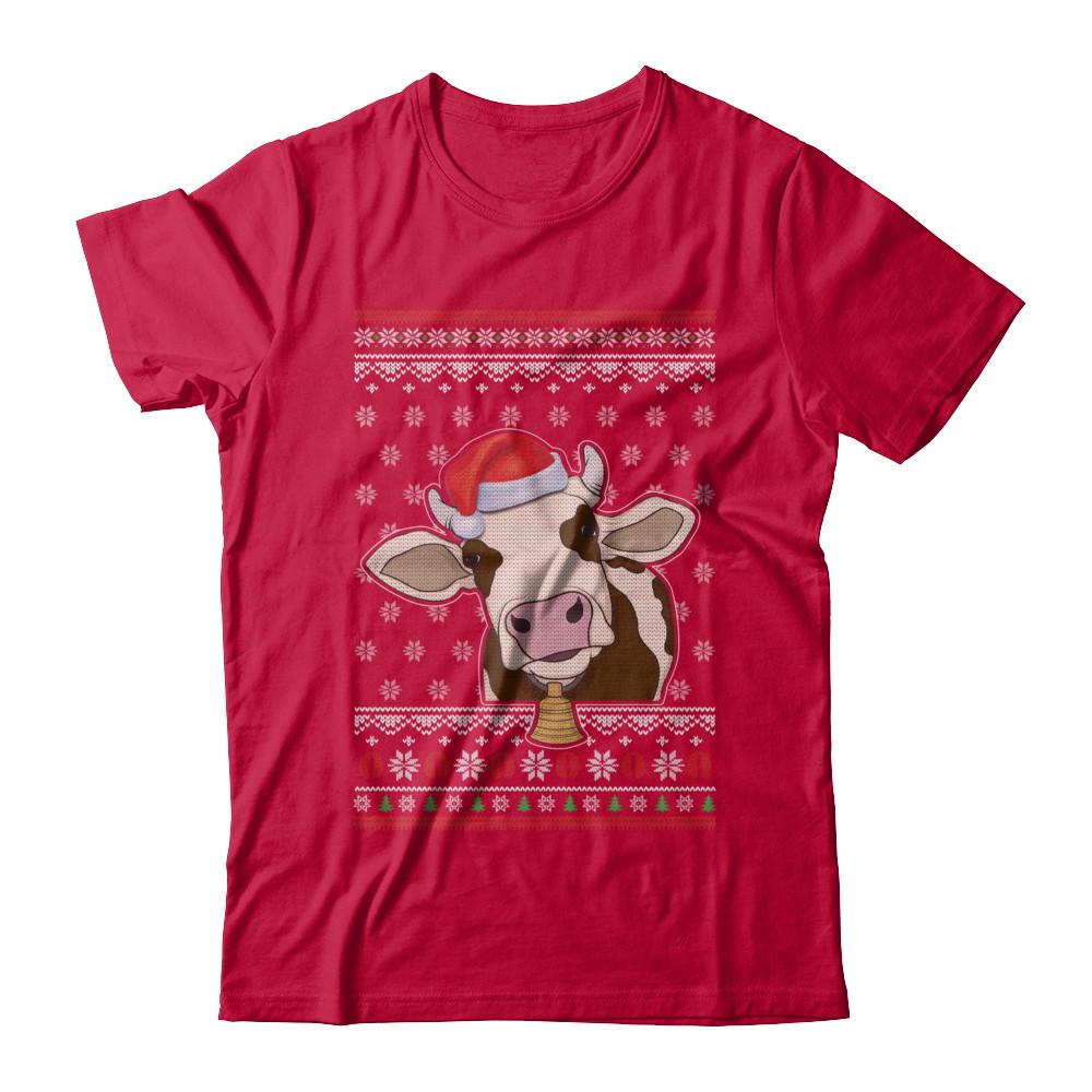 Pajamas Cow With Santa Hat Ugly Christmas Sweater-T-Shirt & Sweatshirt-Classic T-Shirt-Red