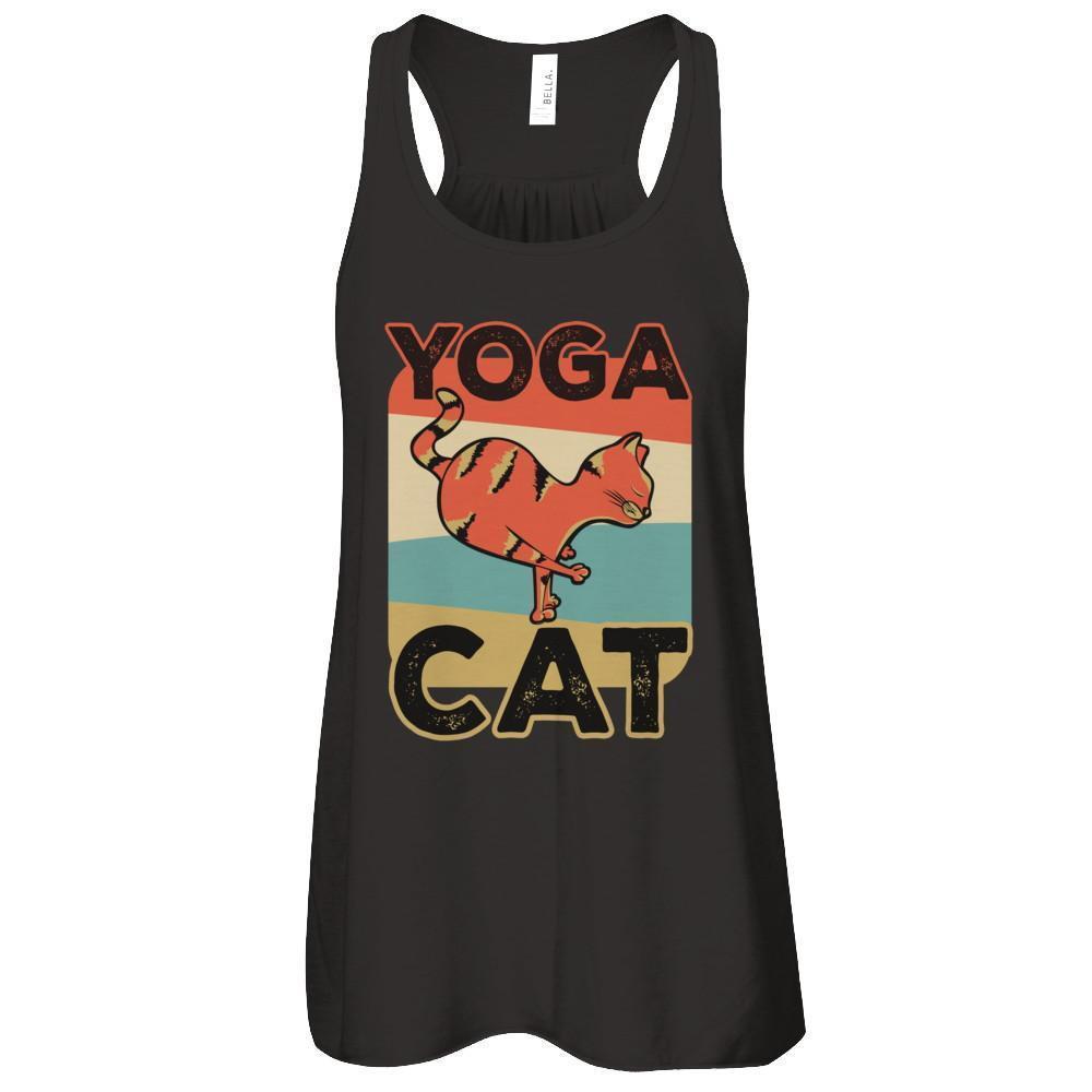 Classic Vintage Retro Yoga Cat Funny-T-Shirt & Tank Top-Women's Flowy Racerback Tank-Black