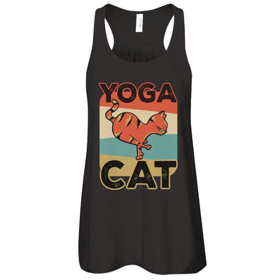 Classic Vintage Retro Yoga Cat Funny-T-Shirt & Tank Top-Women's Flowy Racerback Tank-Black