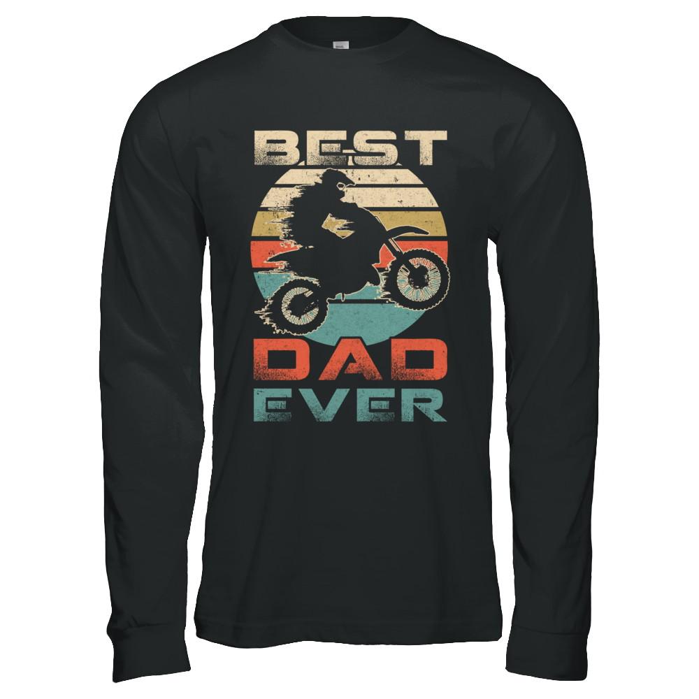 Vintage Best Motocross Dad Ever Gift Father's Day-T-Shirt & Hoodie-Long Sleeve T-Shirt-Black