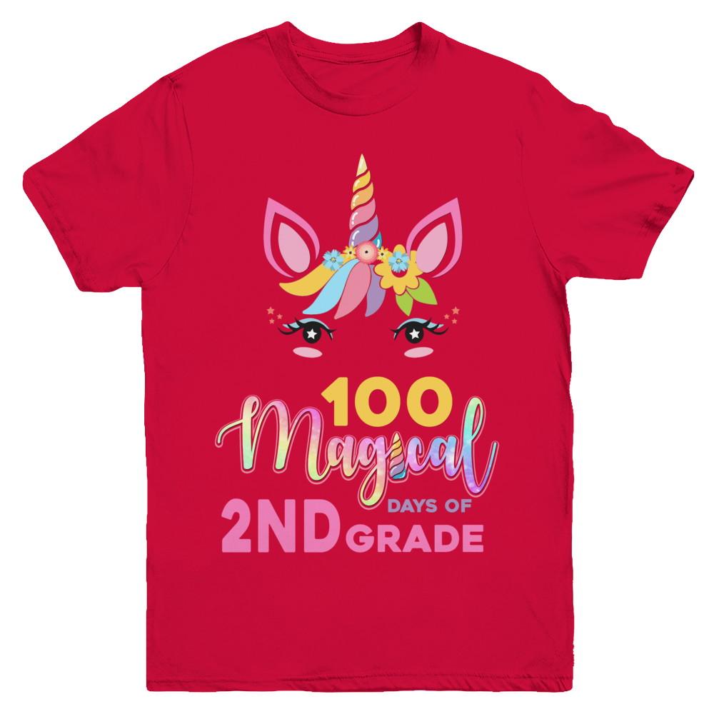 100 Magical Days Of 2Nd Grade School Unicorn Girl Gift Youth-Youth Shirt-Youth T-Shirt-Red