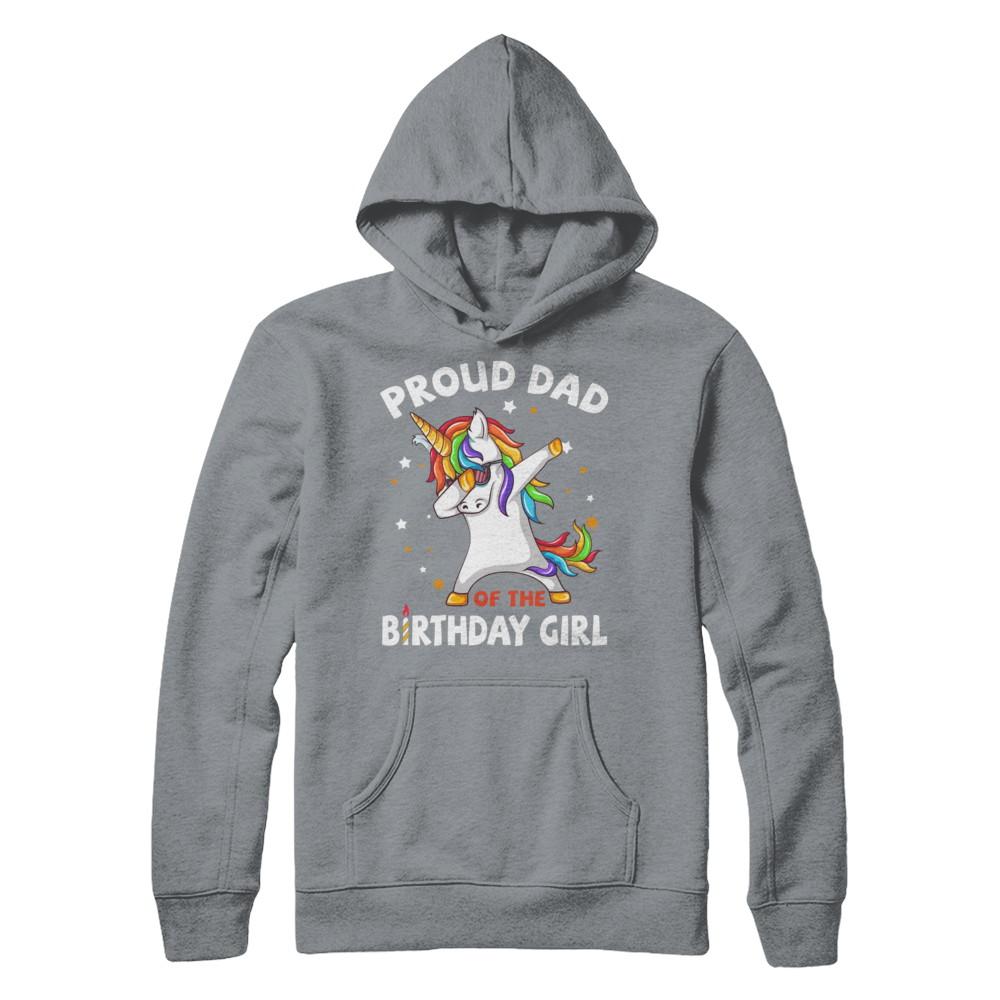 Proud Dad Of The Birthday Girl Unicorn Fathers Day-T-Shirt & Hoodie-Hanes - Heavyweight Pullover Hoodie-Light Steel