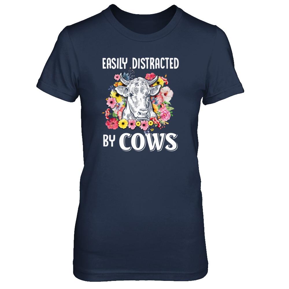 Easily Distracted By Cows-T-Shirt & Tank Top-Women's T-Shirt-Navy