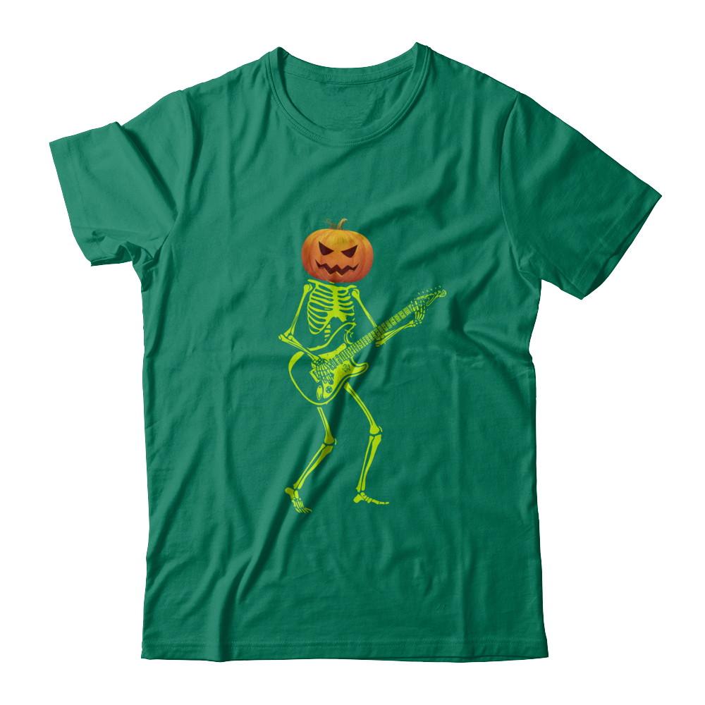 Pumpkin Skeleton Play Guitar Luminous Costume Halloween-T-Shirt & Hoodie-Classic T-Shirt-Kelly Green