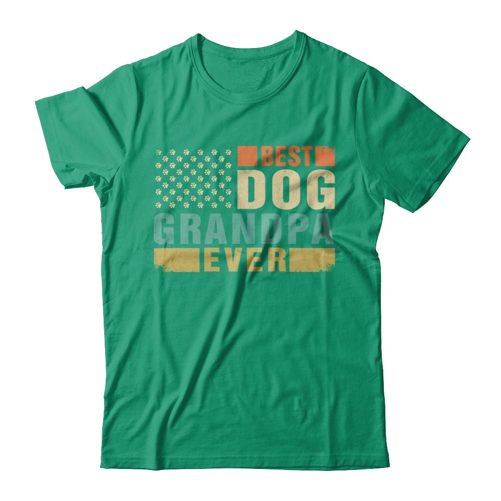 Vintage Retro BEST DOG GRANDPA EVER American Flag Fathers Day-T-Shirt & Hoodie-Classic T-Shirt-Kelly Green