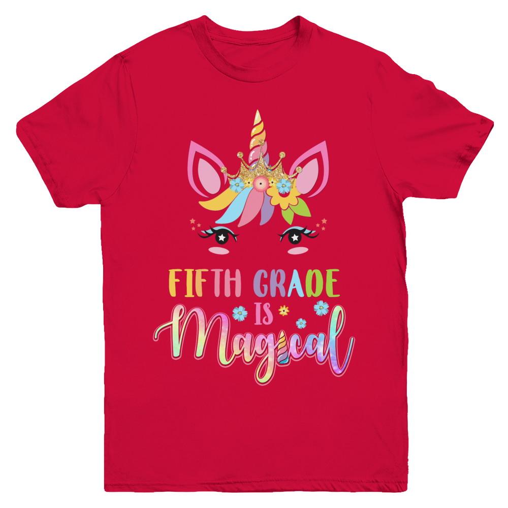 Fifth Grade is magical Unicorn Back to School 5th Grade Youth-Youth Shirt-Youth T-Shirt-Red