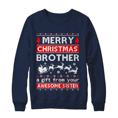 Merry Christmas Brother A Gift From Your Sister Sweater-T-Shirt & Sweatshirt-Crewneck Sweatshirt-Navy