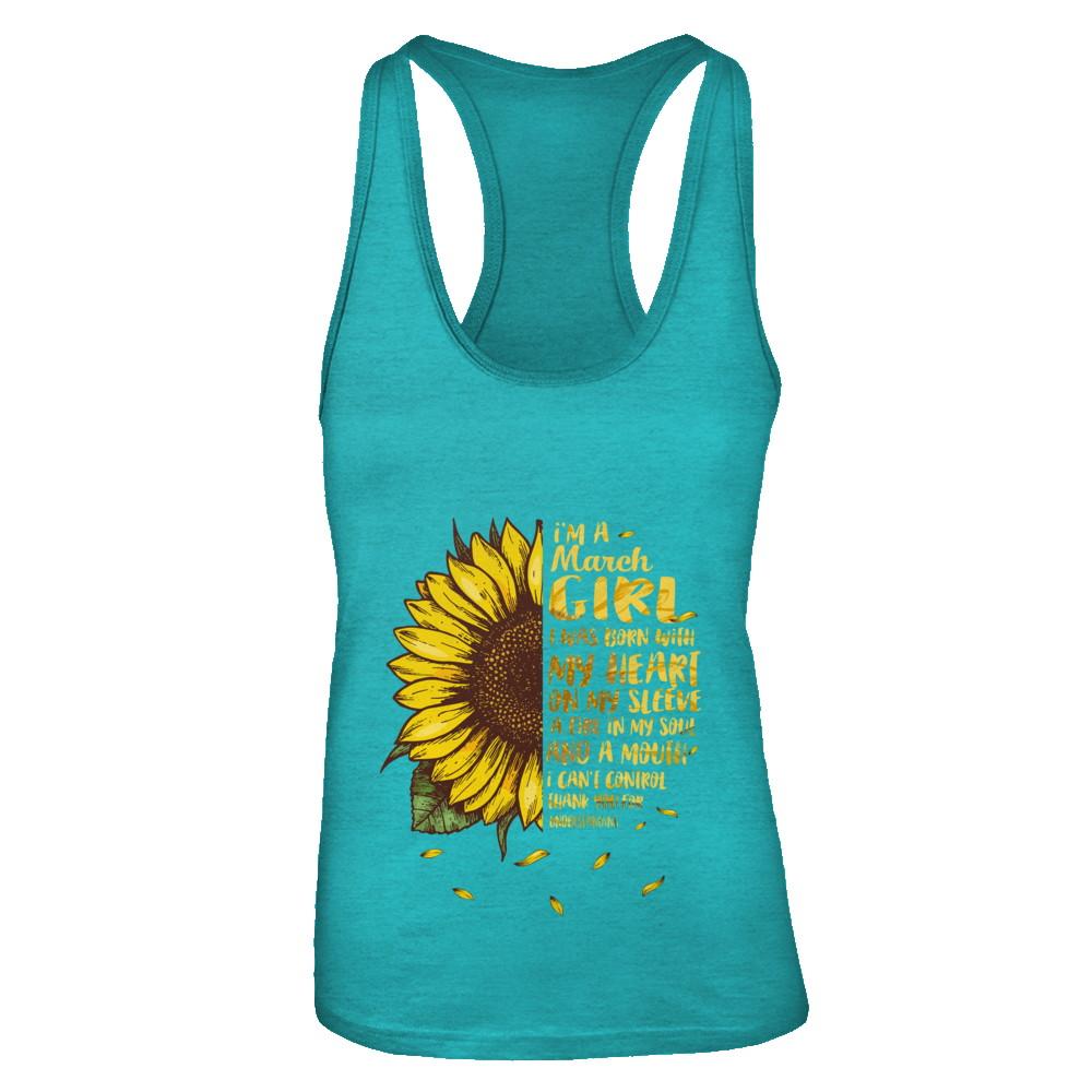 I Am A March Girl Birthday Gifts Sunflower-T-Shirt & Tank Top-Women's Ideal Racerback Tank-Tahiti Blue