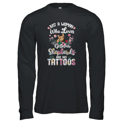 Just A Woman Who Loves German Shepherds And Has Tattoos-T-Shirt & Tank Top-Long Sleeve T-Shirt-Black