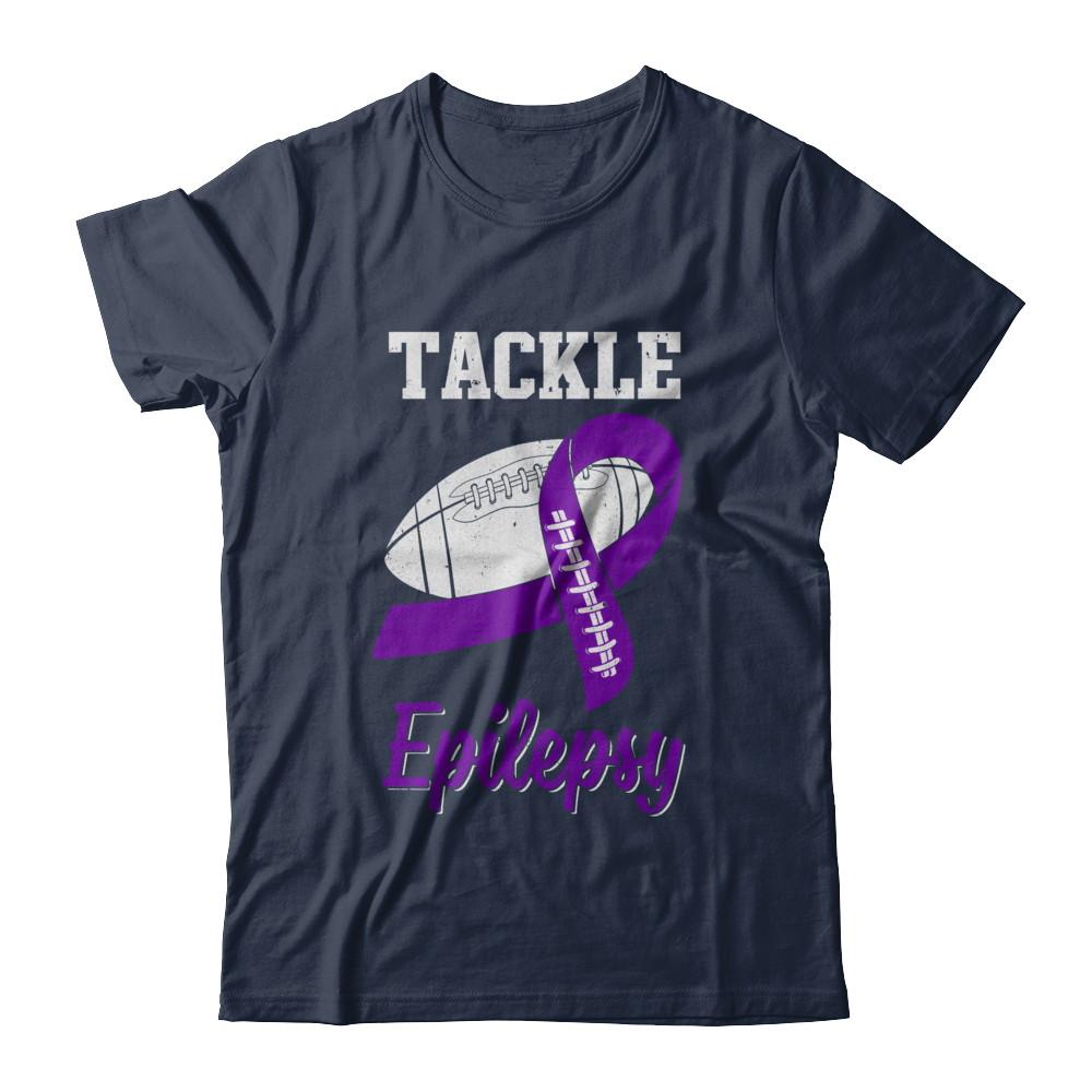 Football Survivor Tackle Purple Epilepsy Awareness-T-Shirt & Hoodie-Classic T-Shirt-Navy