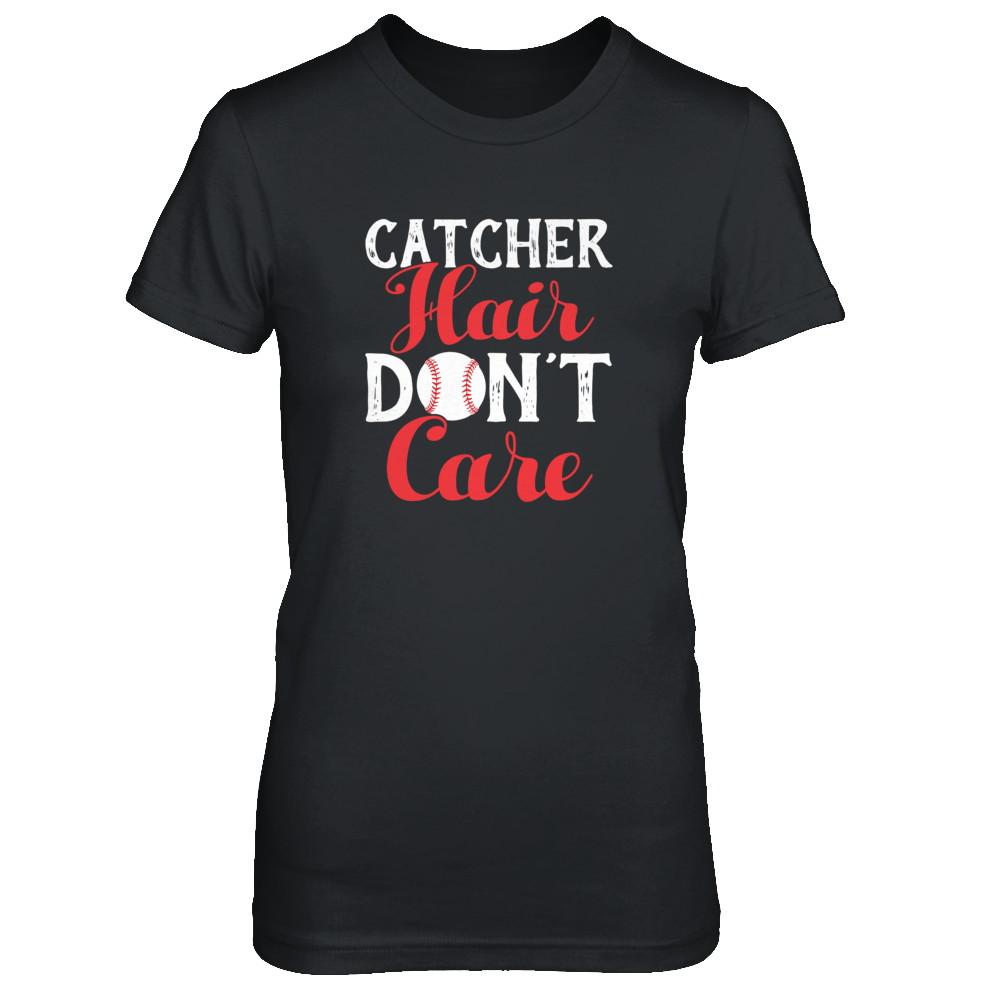 Catcher Hair Don't Care Baseball-T-Shirt & Tank Top-Women's T-Shirt-Black