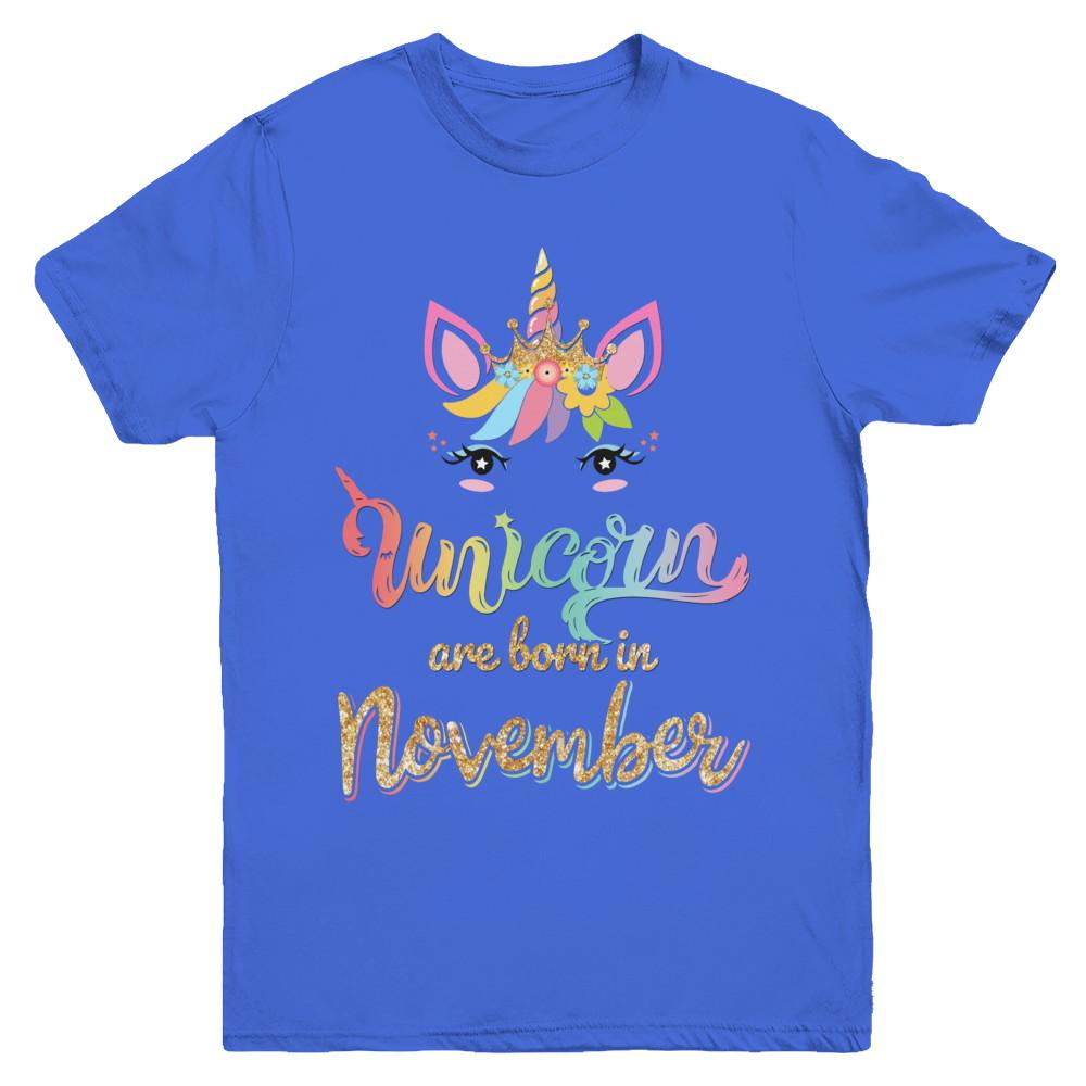 Cute Unicorns Are Born In November Birthday Gift Youth-Youth Shirt-Youth T-Shirt-Royal