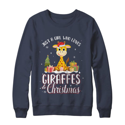 Just A Girl Who Loves Giraffes And Christmas-T-Shirt & Sweatshirt-Crewneck Sweatshirt-Navy