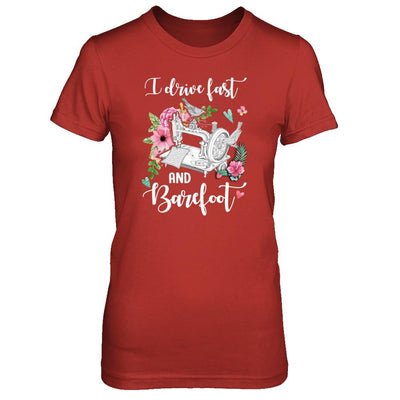 I Drive Fast And Barefoot Funny Sewing Quilting Fabric-T-Shirt & Tank Top-Women's T-Shirt-Red