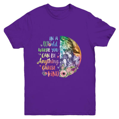 Earth In A World Where You Can Be Anything Be Kind Youth-Youth Shirt-Youth T-Shirt-Purple