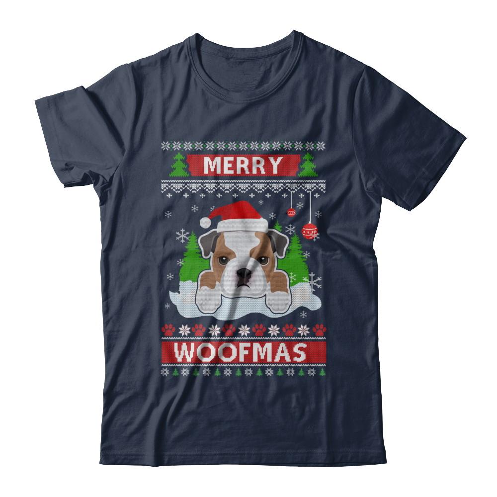 Bulldog Merry Woofmas Ugly Christmas Sweater-T-Shirt & Sweatshirt-Classic T-Shirt-Navy