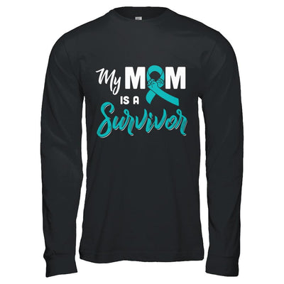 My Mom Is A Survivor Ovarian Son Daughter Support-T-Shirt & Hoodie-Long Sleeve T-Shirt-Black