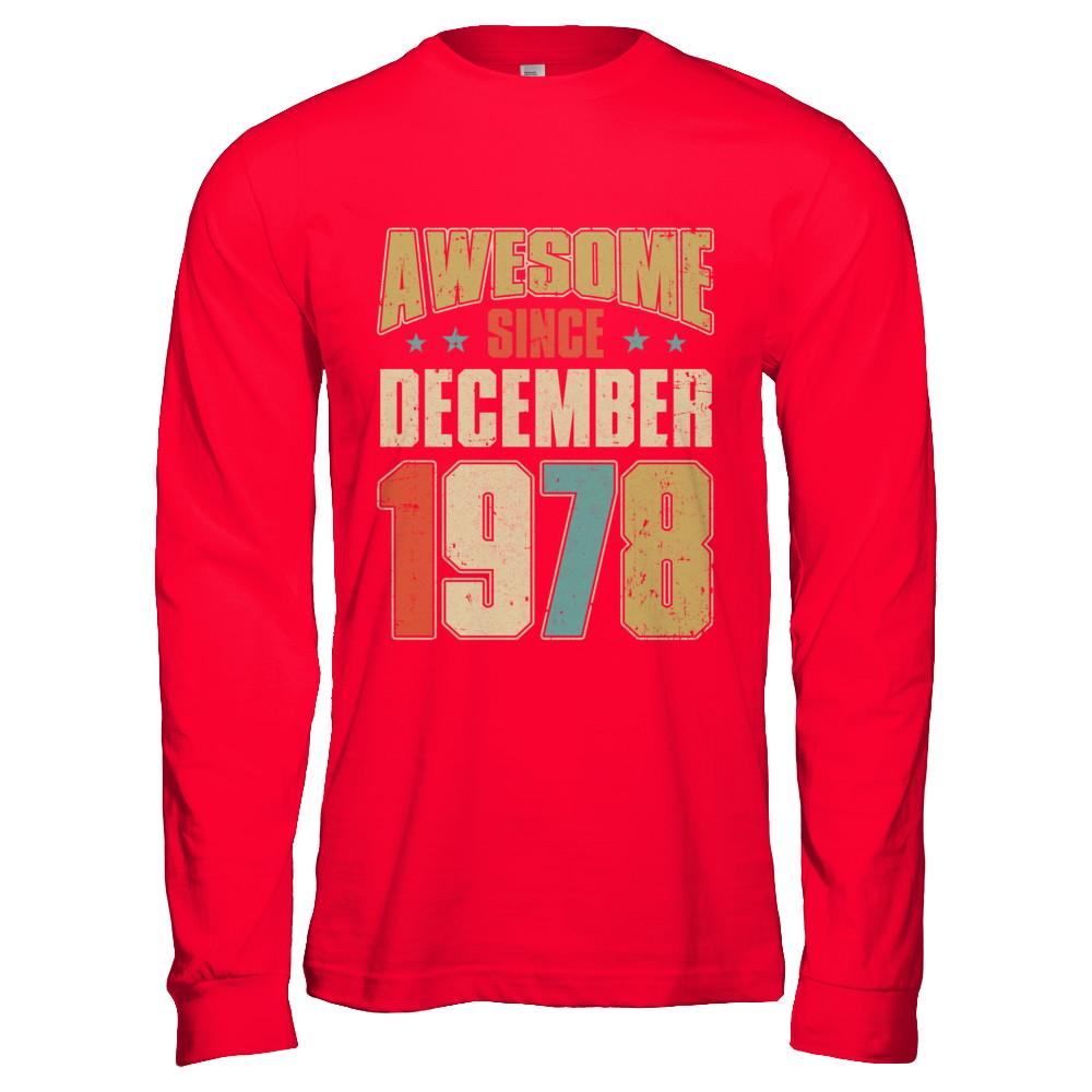 Vintage Retro Awesome Since December 1978 43th Birthday-T-Shirt & Hoodie-Long Sleeve T-Shirt-Red