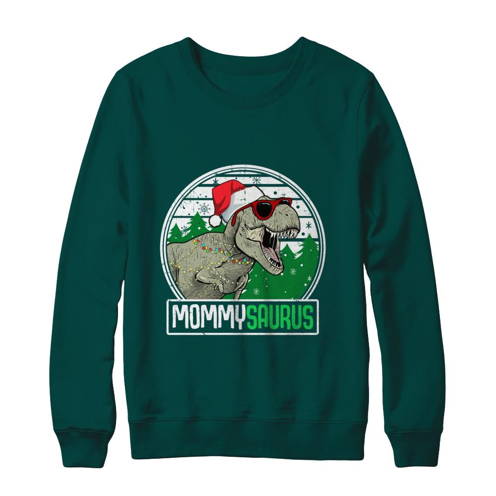 Mommysaurus Mommy Dinosaur T-Rex Family Christmas-T-Shirt & Sweatshirt-Crewneck Sweatshirt-Deep Forest