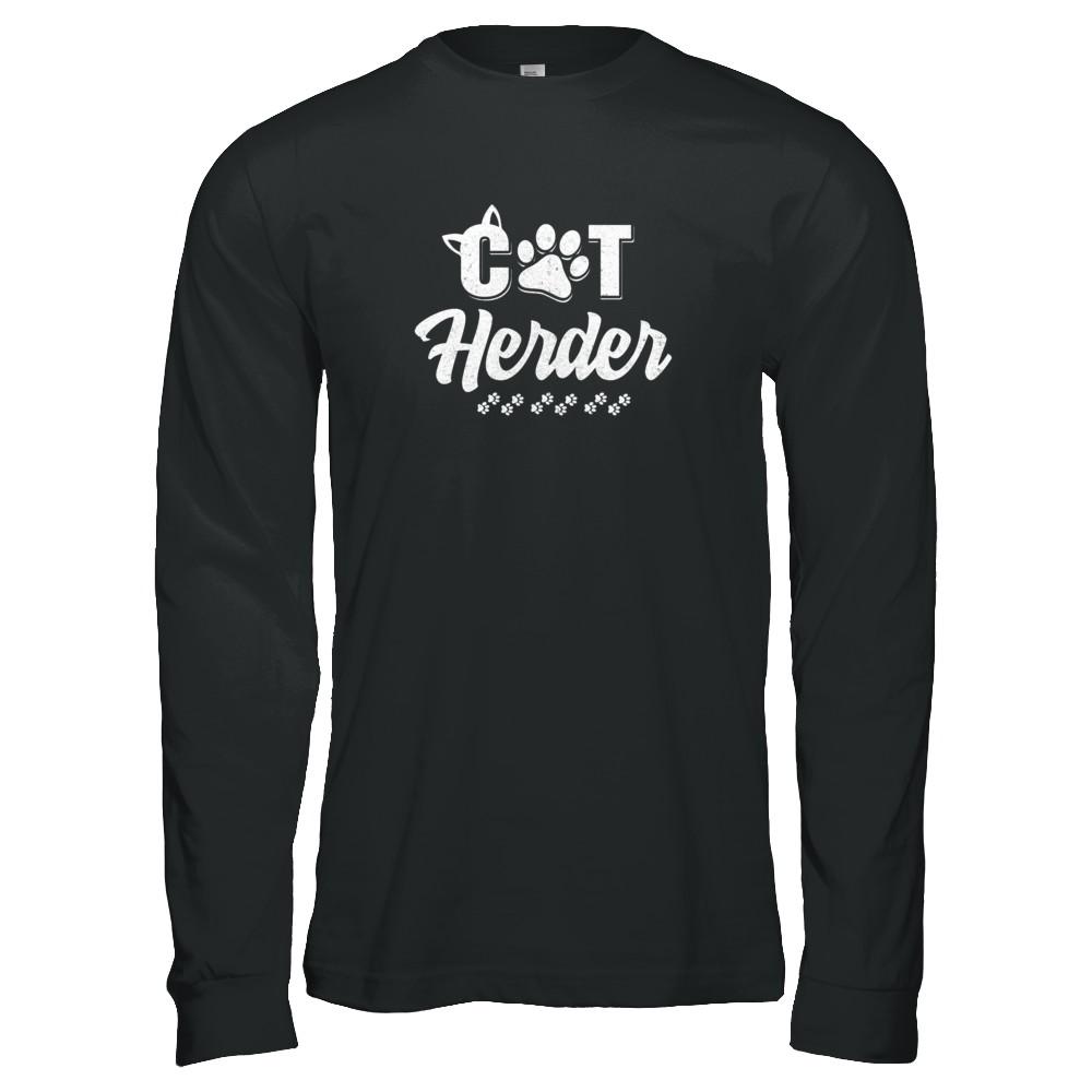 Cat Herder Funny Herding Cats Gift-T-Shirt & Tank Top-Long Sleeve T-Shirt-Black