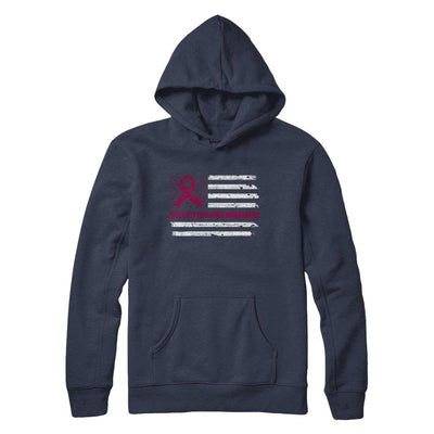 Burgundy Ribbon Multiple Myeloma Awareness US Flag-T-Shirt & Hoodie-Pullover Hoodie-Navy