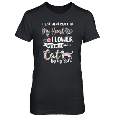 I Just Want Peace In My Heart A Cat By My Side Funny Cat-T-Shirt & Tank Top-Women's T-Shirt-Black
