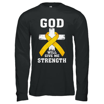 God Will Give Me Strength Gold Yellow Cancer Ribbon Gift-T-Shirt & Hoodie-Long Sleeve T-Shirt-Black