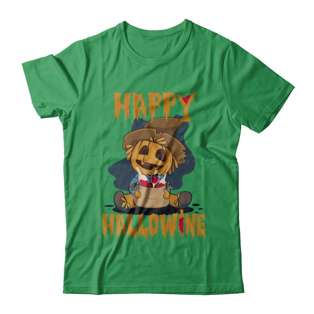 Halloween Happy Hallowine For Wine Straw Man Pumpkin-T-Shirt & Sweatshirt-Premium T-Shirt-Kelly Green