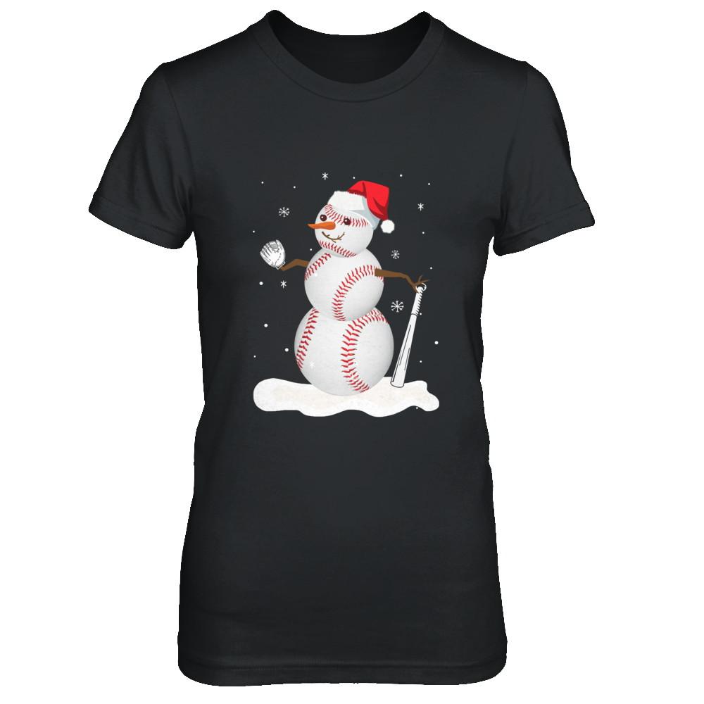 Christmas Baseball Snowman Christmas-T-Shirt & Sweatshirt-Women's T-Shirt-Black