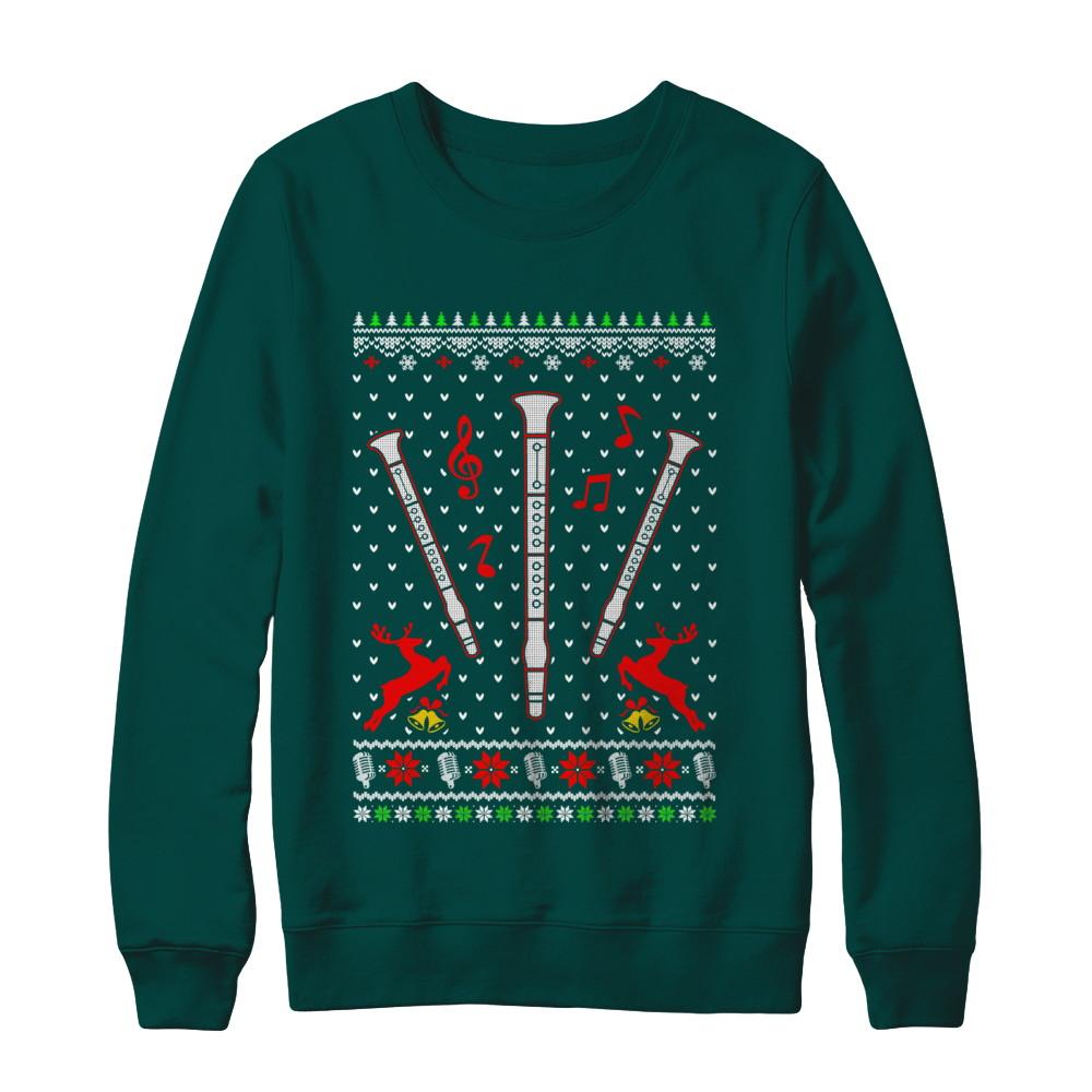 Santa Clarinet Ugly Christmas Sweater Gifts-T-Shirt & Sweatshirt-Crewneck Sweatshirt-Deep Forest