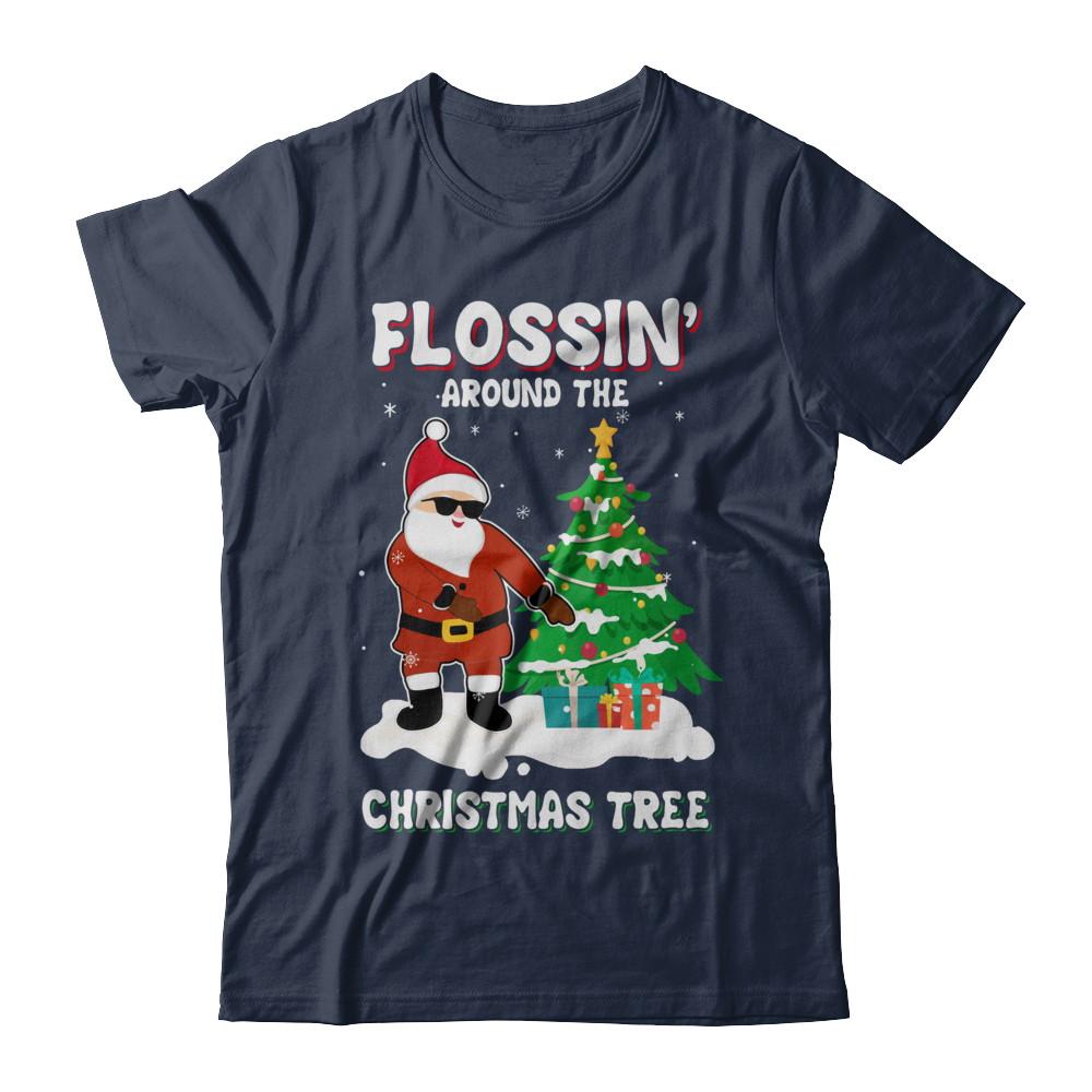 Flossin' Around The Christmas Tree Flossing Santa-T-Shirt & Hoodie-Classic T-Shirt-Navy