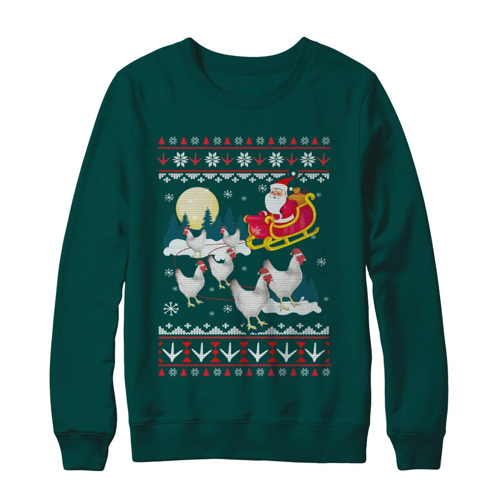 Funny Chicken Ugly Christmas Sweater Gifts-T-Shirt & Sweatshirt-Crewneck Sweatshirt-Deep Forest