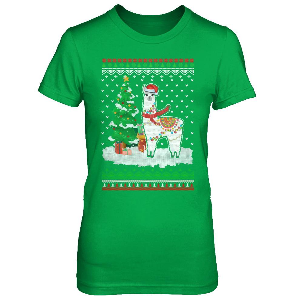 Xmas Alpaca Llama Santa Hat Ugly Christmas Sweater-T-Shirt & Sweatshirt-Women's T-Shirt-Irish Green