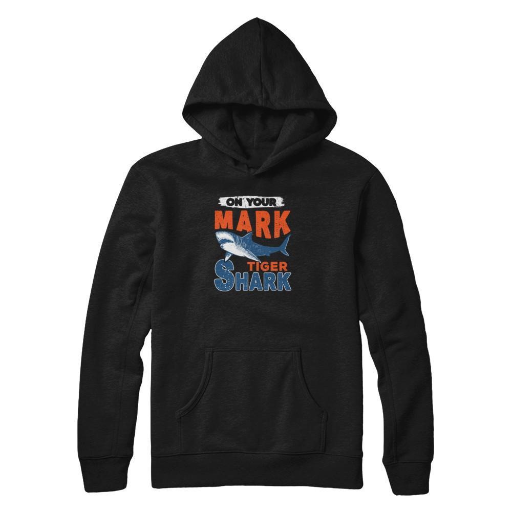 On Your Mark Tiger Shark Distressed-T-Shirt & Tank Top-Pullover Hoodie-Black