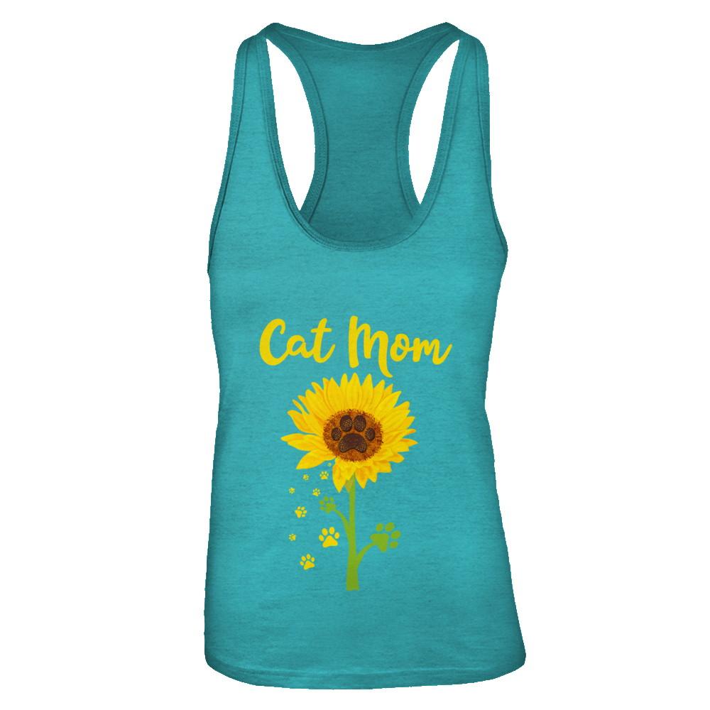 Funny Sunflower Cat Mom Paw Lover Mothers Day-T-Shirt & Tank Top-Women's Ideal Racerback Tank-Tahiti Blue