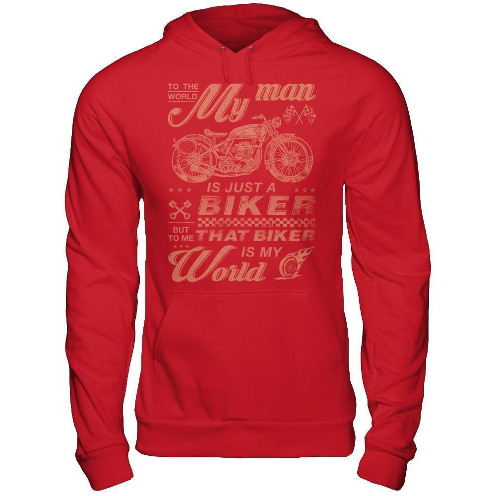 To The World My Man Is Just A Biker-T-Shirt & Hoodie-Pullover Hoodie-Red